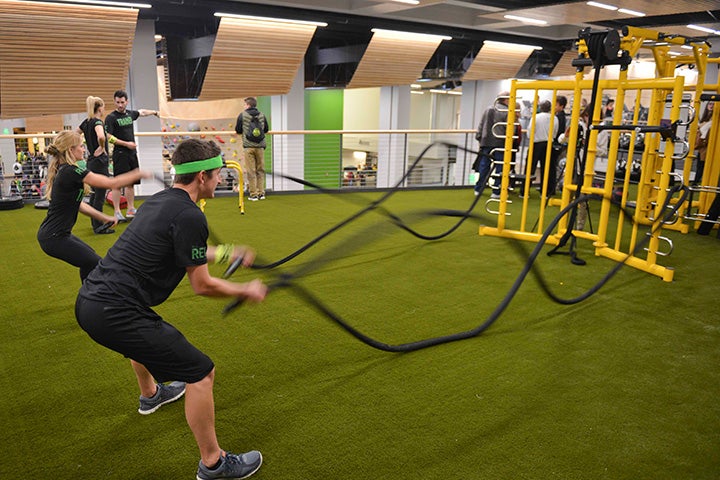 People waving ropes in the Fitness Yard.